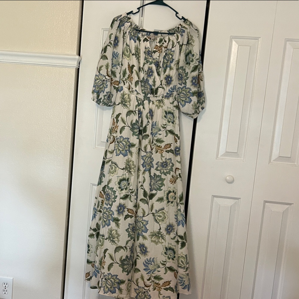 LOFT Floral Maxi Dress in Blue and Green